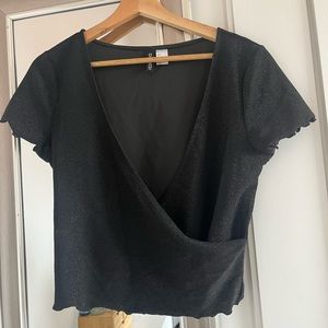 Black shimmery short sleeve top